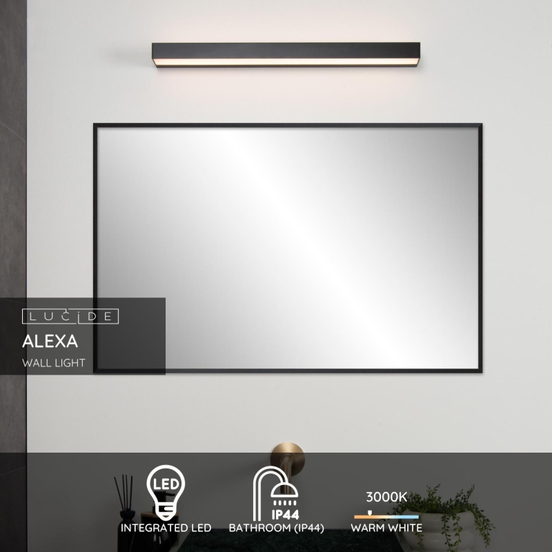 Lucide ALEXA - Nástenné svietidlo Kúpeľňové - LED - 1x8W 3000K - IP44 - Čierna